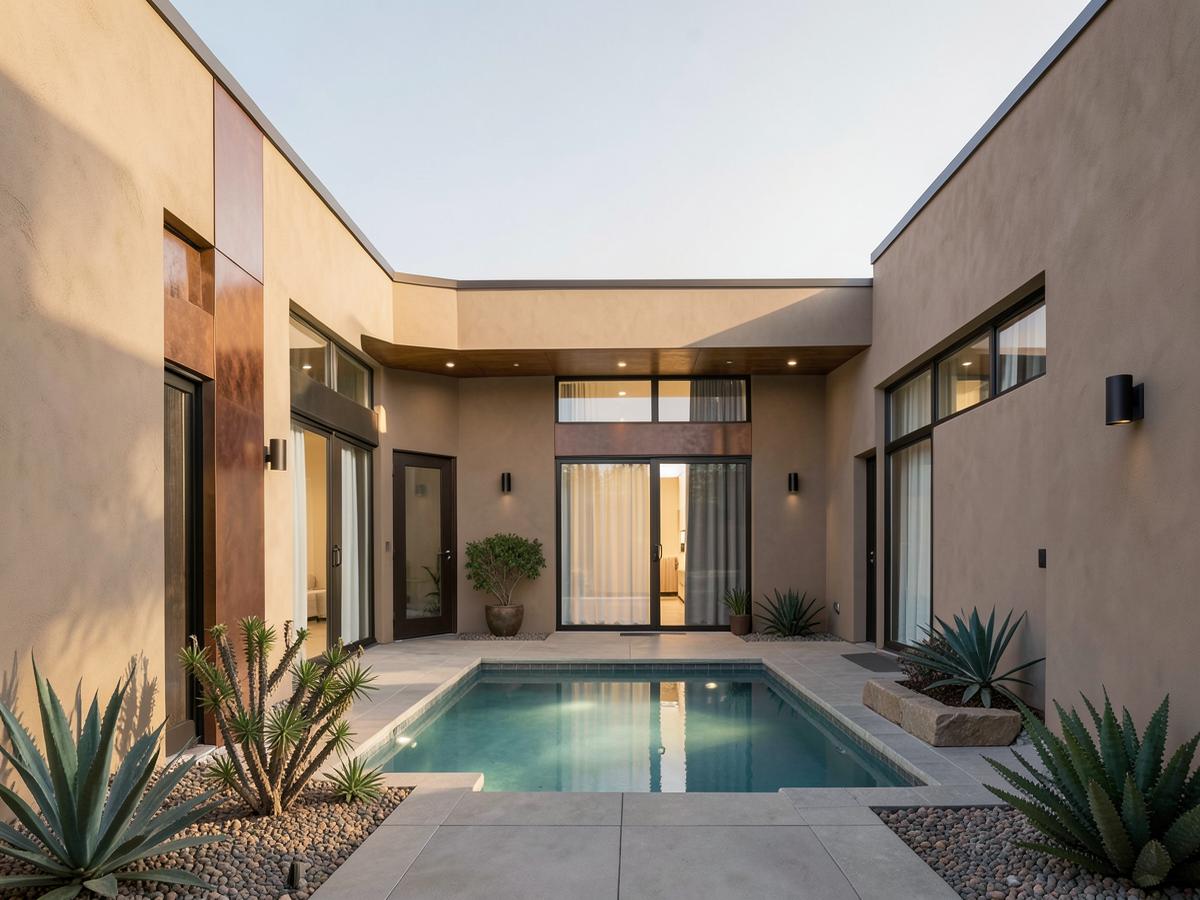 Courtyard home with sand stucco and bronze accents